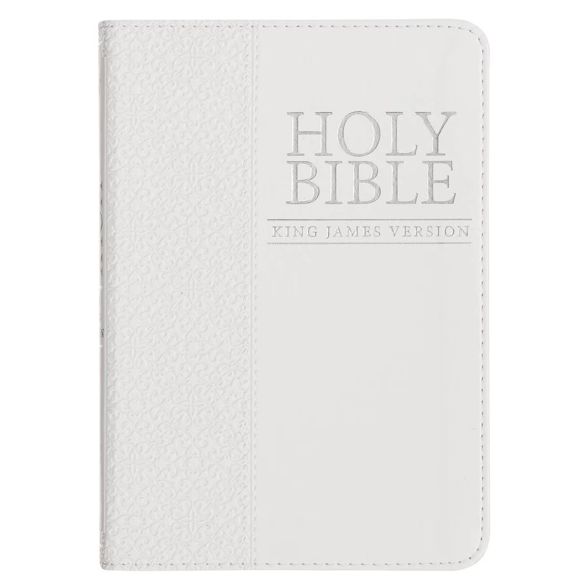 White Faux Leather Compact King James Version Bible – CFaithS