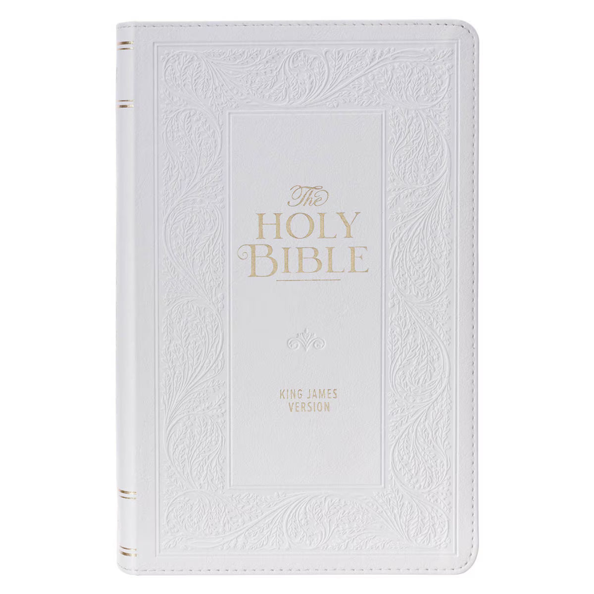 White Floral Faux Leather Giant Print Standard-size King James Version ...