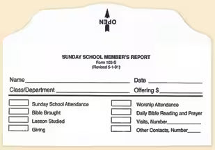 Offering Envelope: Sunday School Member's Report - Bill-Sized (Package of 100): Form 103-S