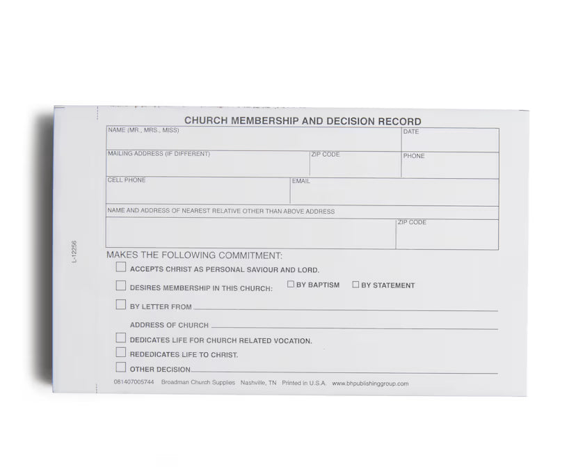 Church Membership and Decision Record - Triplicate (Package of 100): Form ACM-6