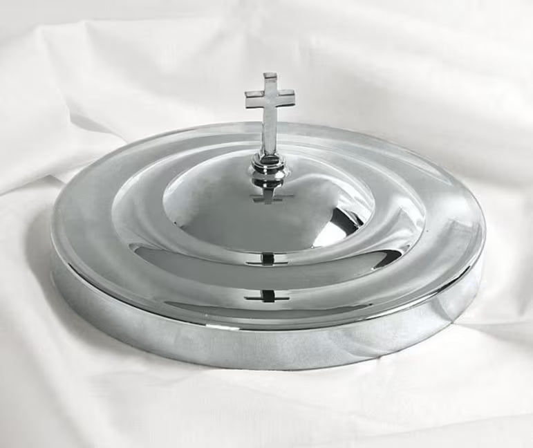 RemembranceWare: Communion Bread Plate Cover - Silver Finish: Stainless Steel / Elegant Cross Topper / Fits Bread Plates