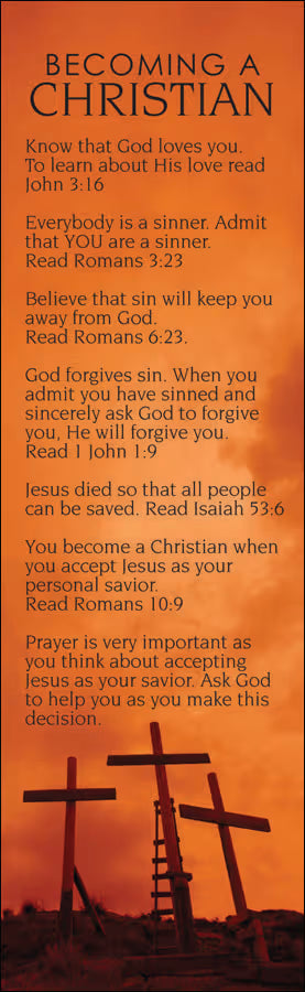 General Worship Bookmark: Becoming A Christian / Crosses (Package of 25): Scriptures That Show How To Be Saved