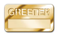 Greeter Badge with Cut-Out Lettering - Brass Finish: Magnetic Attachment