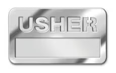 Usher Name Badge - Silver Finish: Magnetic Attachment