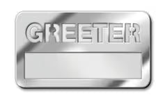 Greeter Badge with Cut-Out Lettering - Silver Finish: Magnetic Attachment