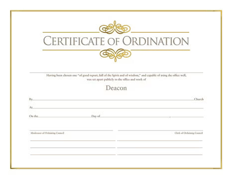 Certificate of Ordination for Deacon - Foil Stamped (Package of 6): Measure 8.5" x 11"