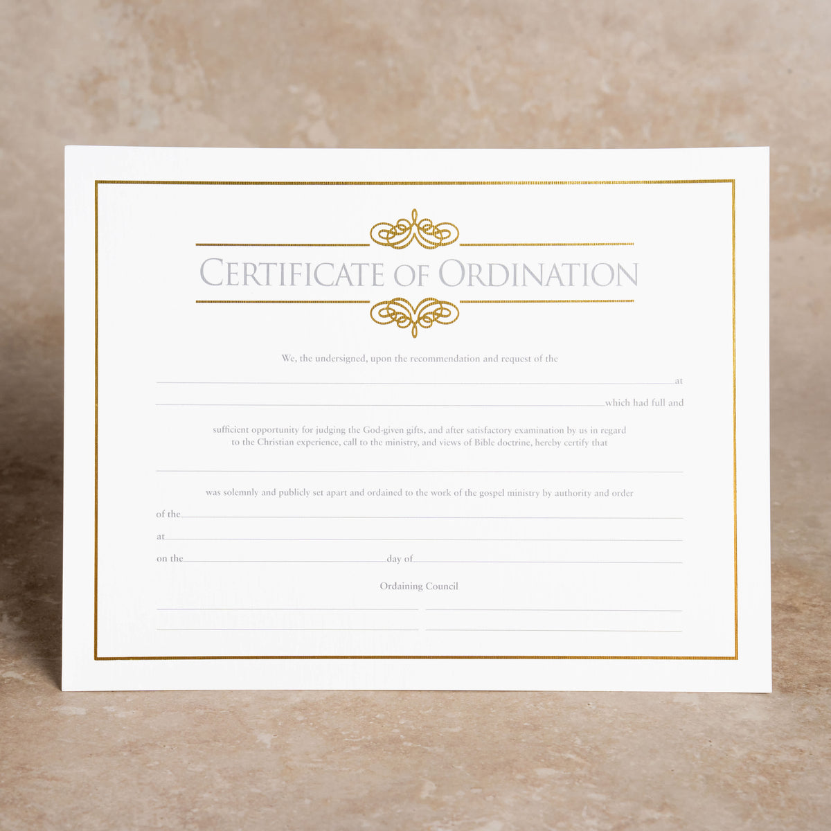 Certificate of Ordination for Minister - Foil Stamped (Package of 6): Measures 8.5" x 11" by Broadman and Holman