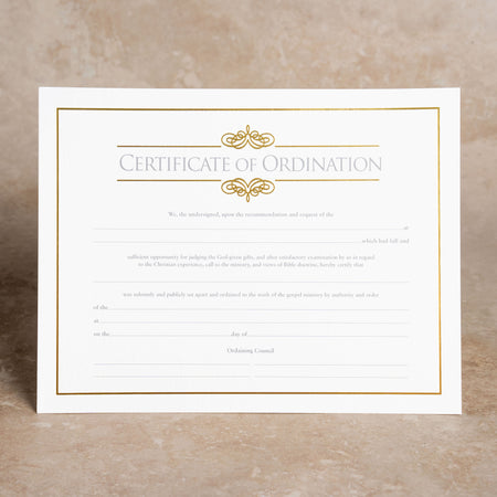 Certificate of Ordination for Minister - Foil Stamped (Package of 6): Measures 8.5" x 11" by Broadman and Holman