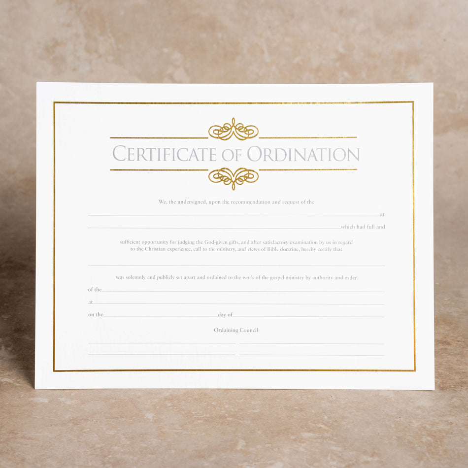 Certificate of Ordination for Minister - Foil Stamped (Package of 6): Measures 8.5" x 11" by Broadman and Holman