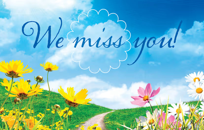Miss You Postcard: We Miss You! (Package of 25): Romans 5:1 (KJV)