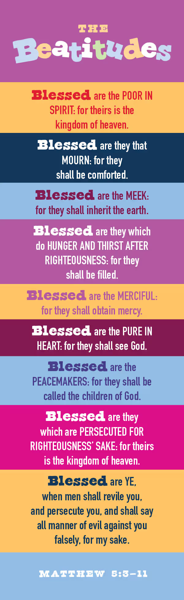 General Worship Bookmark: Beatitudes - Kids Version (Package of 25): Matthew 5:3-11 (KJV)