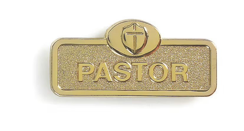 Pastor Badge with Cross - Brass: Magnetic Attachment
