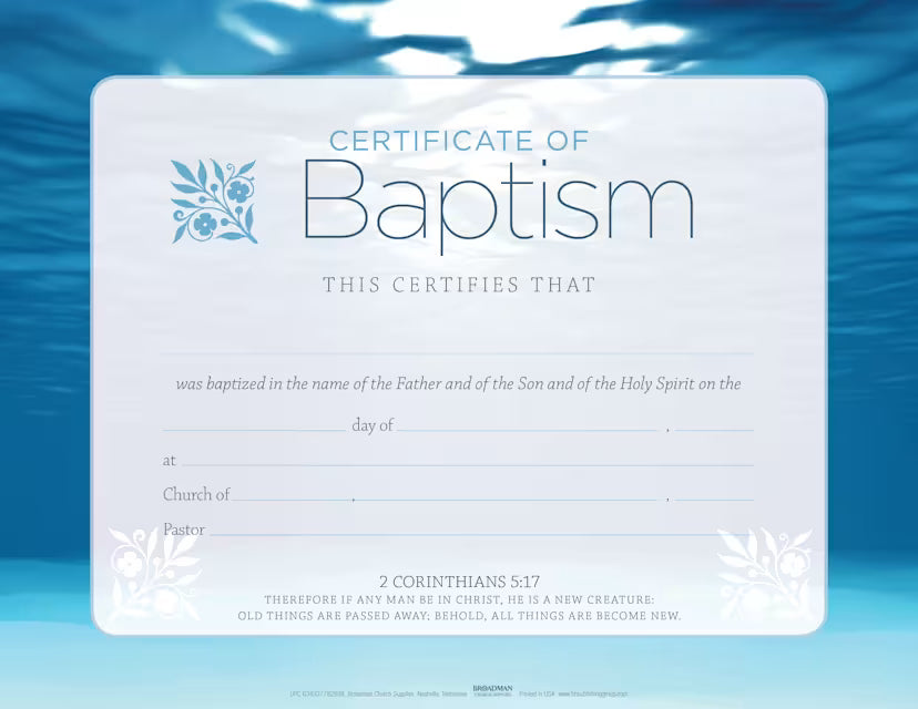 Certificate of Baptism - Blue Flat (Package of 6): 2 Corinthians 5:17 (KJV)