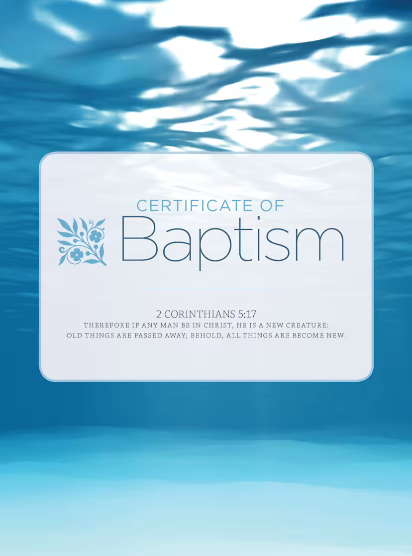 Certificate of Baptism - Water and Clouds Folded (Package of 6): 2 Corinthians 5:17 (KJV)