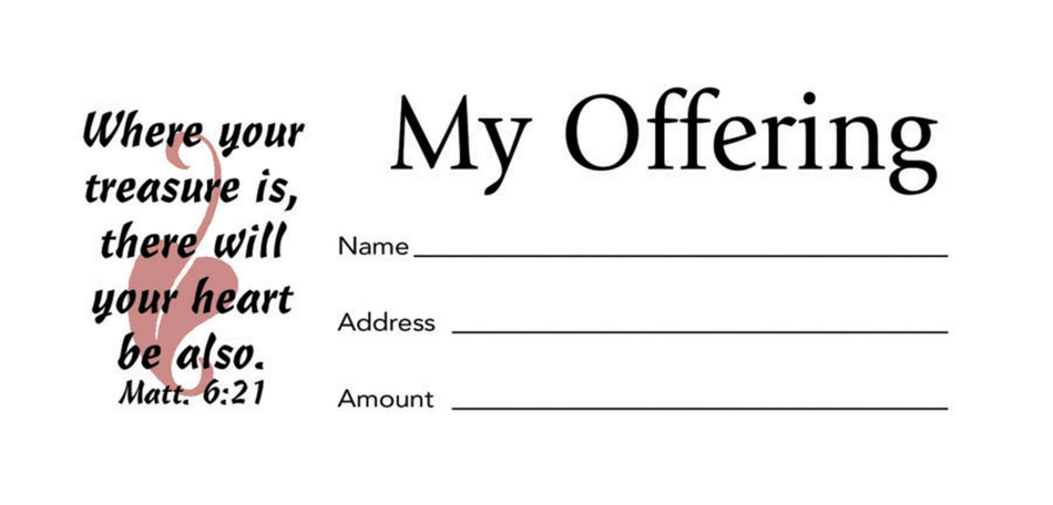 Offering Envelopes: "My Offering" - Bill-Sized (100 Pack) | Matthew 6:21 by Broadman and Holman