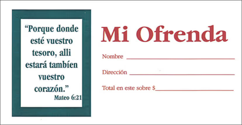 Sobre: Mi ofrenda - Tamaño del billete (My Offering - Bill-Size): Matthew 6:21 (RVR1960)