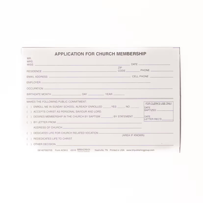 Application for Church Membership: Form ACM-5