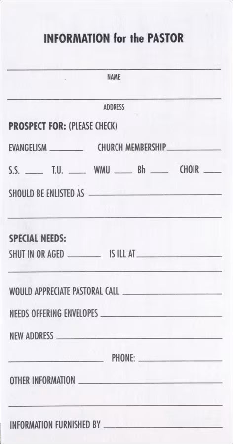 Guest Card - Information for the Pastor: Form WV-5