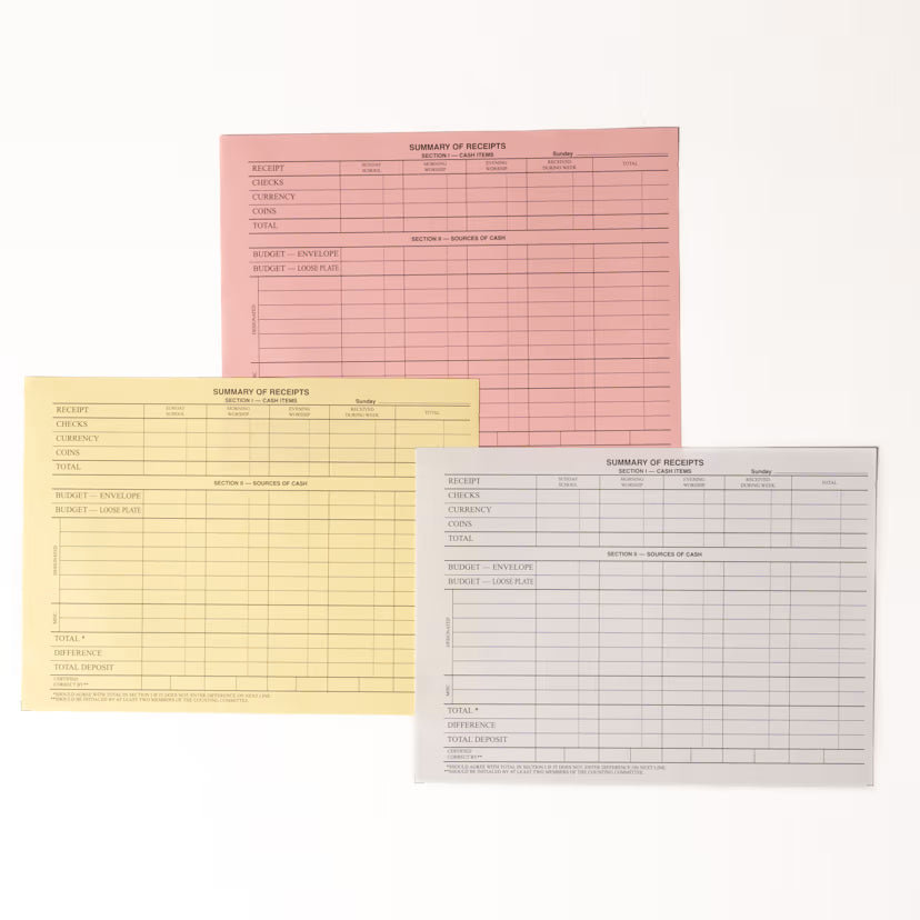 Summary of Receipts - Triplicate Report Book (For Church Counting Committee): Form CF-17