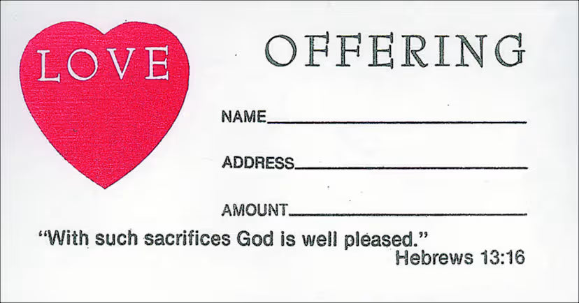 Offering Envelope: Love Offering - Bill-Sized (Package of 100):: Hebrews 13:16 (KJV)