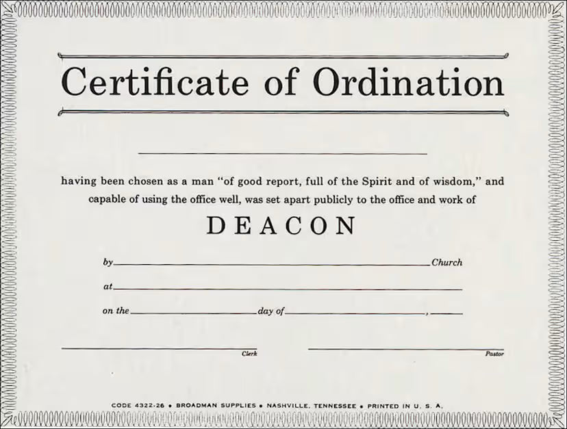 Certificate of Ordination for Deacon - Wallet-Size
