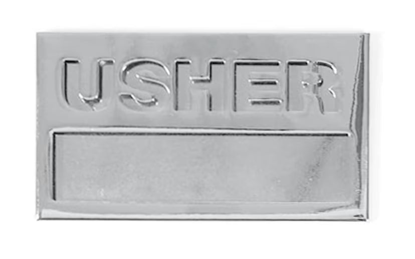 Usher Name Badge - Silver Finish: Magnetic Attachment