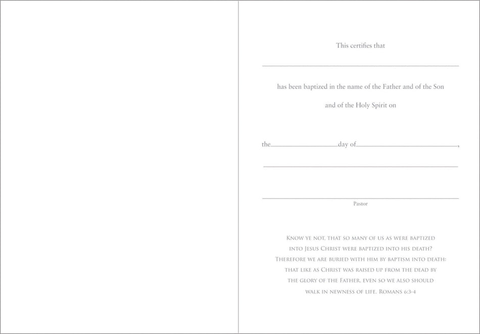 Foil Stamped Certificate of Baptism - Romans 6:3-4 (KJV) - Pack of 6 by Broadman and Holman, product view 2