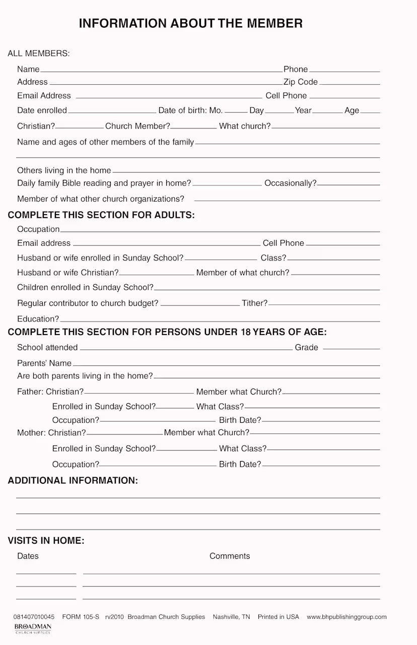 Member's Record Card (Package of 100): Form 105-S