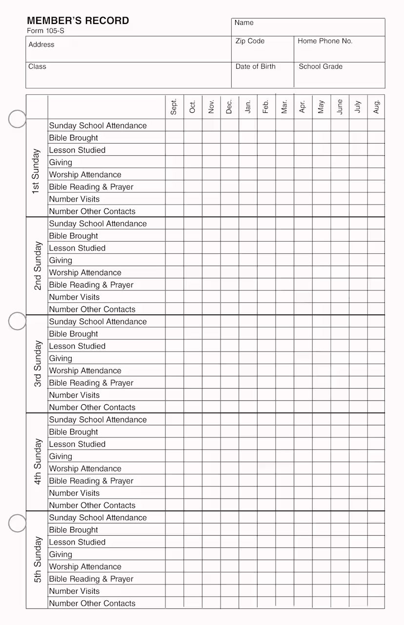 Member's Record Card (Package of 100): Form 105-S