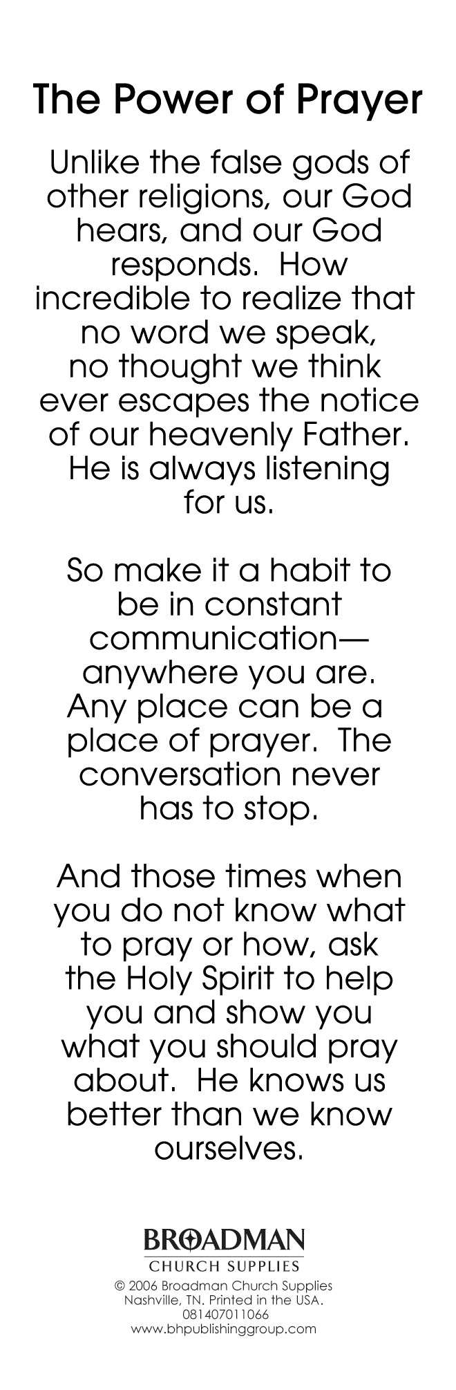 General Worship Bookmark: Power of Prayer (Package of 25): Devotional by Broadman and Holman, product view 2
