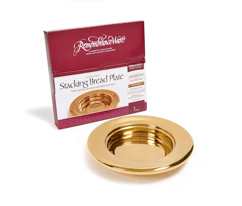 RemembranceWare: Communion Stacking Bread Plate - Brass Finish: Stainless Steel / Holds Up to 750 Pieces of Communion Bread / Works with Bread Plate Insert / Stackable