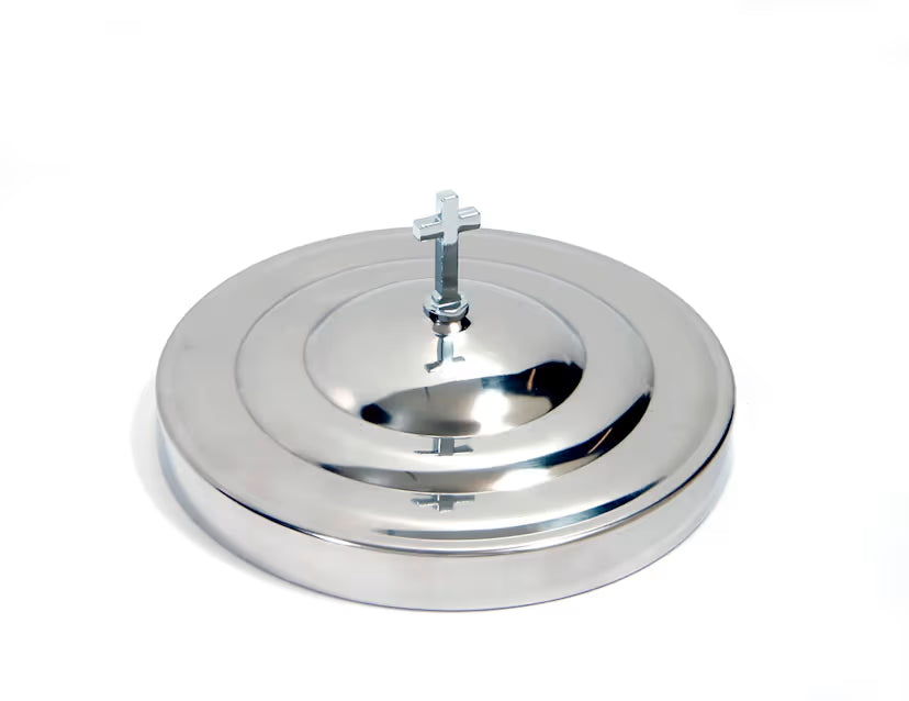 RemembranceWare: Communion Bread Plate Cover - Silver Finish: Stainless Steel / Elegant Cross Topper / Fits Bread Plates