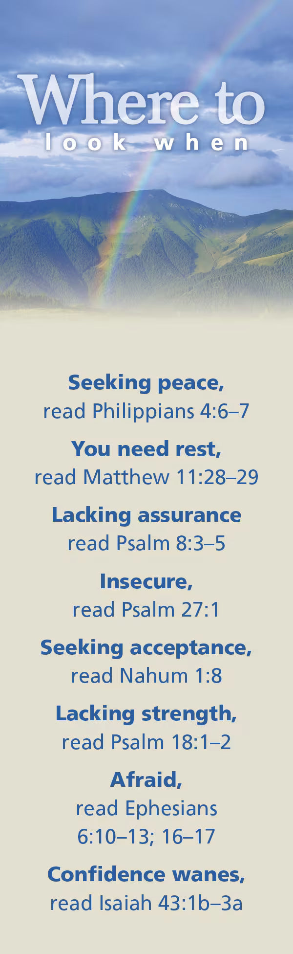 General Worship Bookmark: Where to Look When - Rainbow Design (Package of 25)