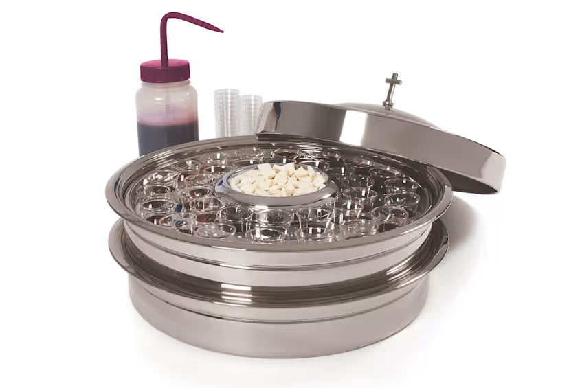 RemembranceWare: Communion Starter Kit - Silver Finish: Stainless Steel Communion Service / Communion Cup Filler / Smooth-Rim Plastic Cups