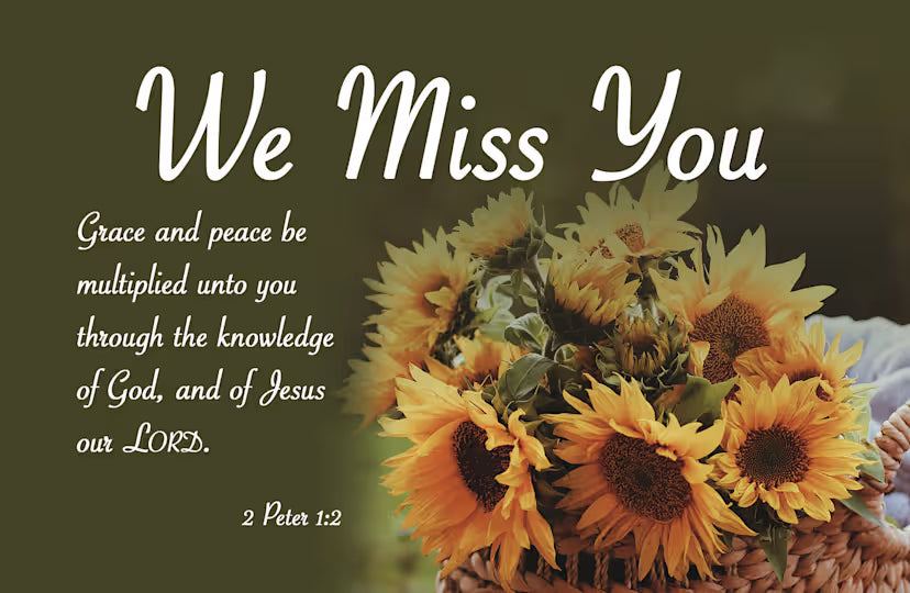 Miss You Postcard: We Miss You (Package of 25): 2 Peter 1:2 (KJV)