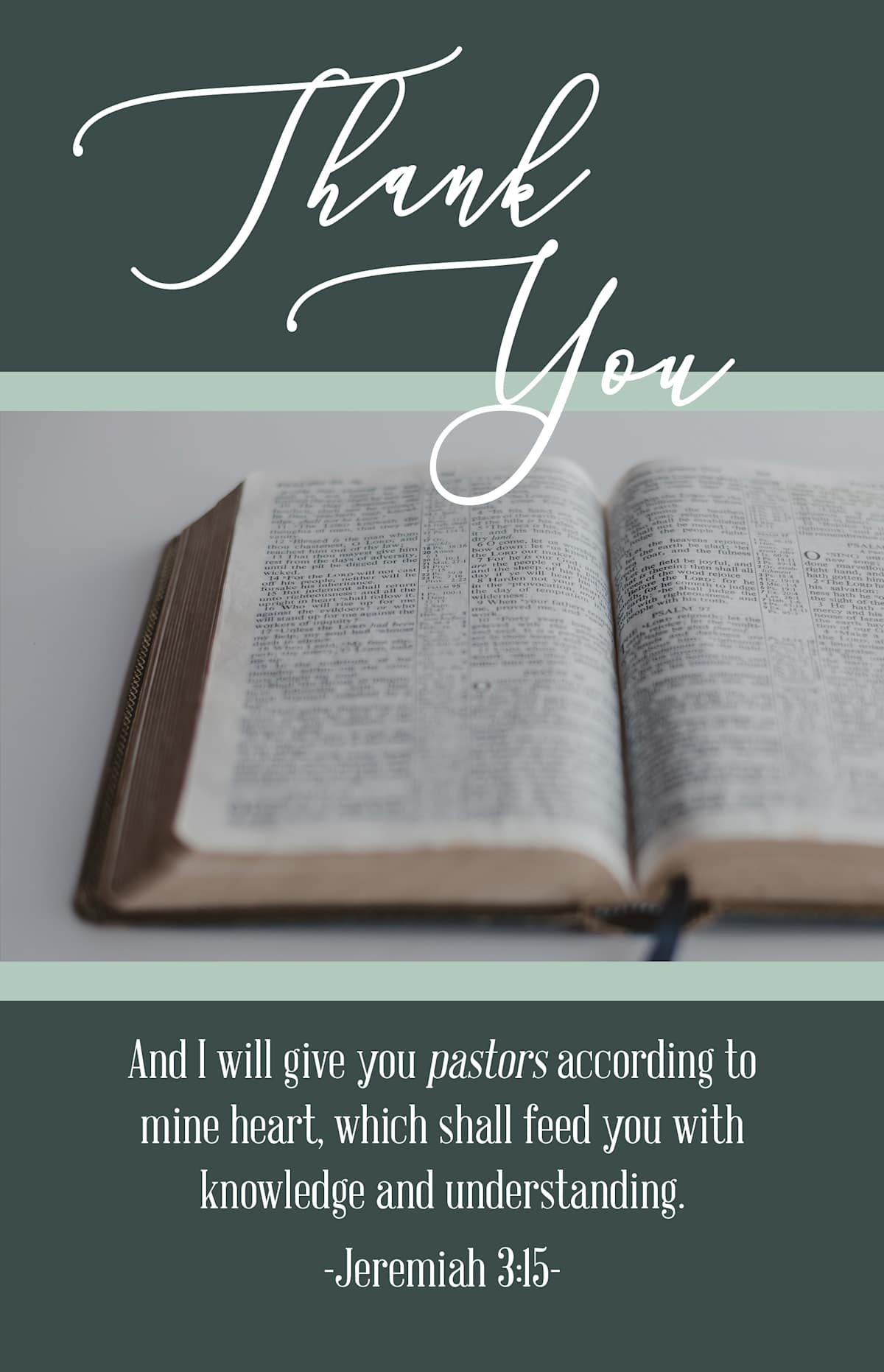 Pastor Appreciation Bulletin: Thank You (Pkg of 100): Jeremiah 3:15 (KJV) by Broadman and Holman