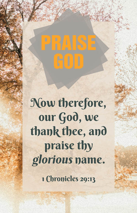 Thanksgiving Bulletin: Our God (Package of 100): 1 Chronicles 29:13 (KJV) by Broadman and Holman