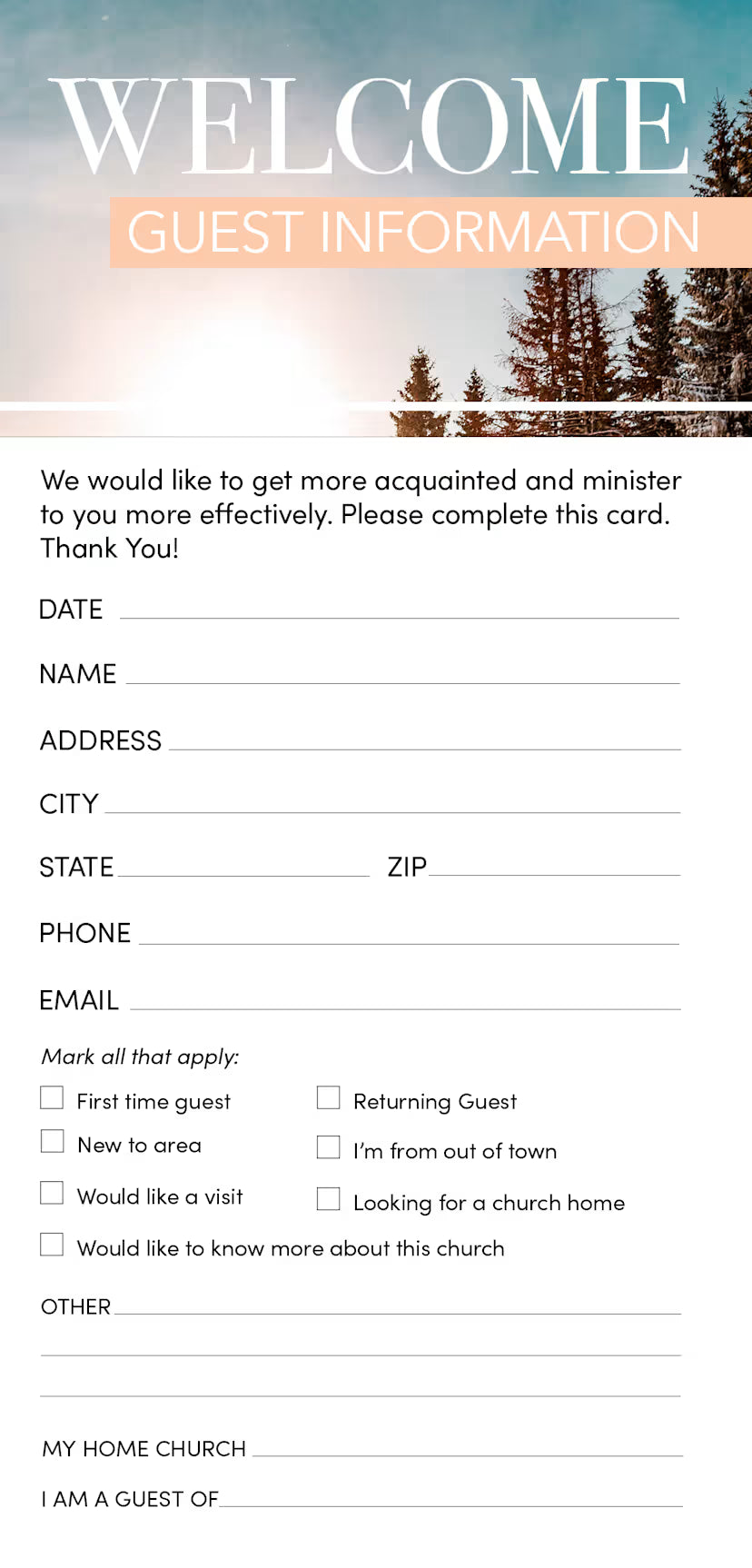 Guest Information Example Guest Information Card: Welcome - Winter (Package of 50) – CFaithS