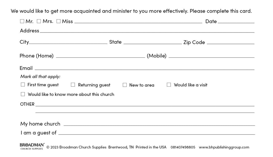 Guest Card: It's a Joy to Have You Visit (Package of 50) by Broadman and Holman, product view 2