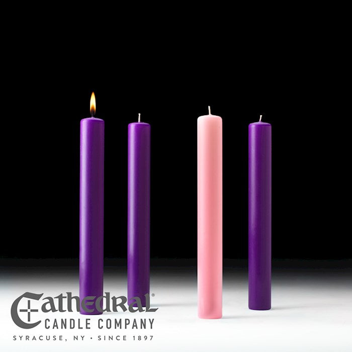 Church Advent Altar Candles | 1-1-2 x 12 | 3 Purple, 1 Rose | 51% Beeswax