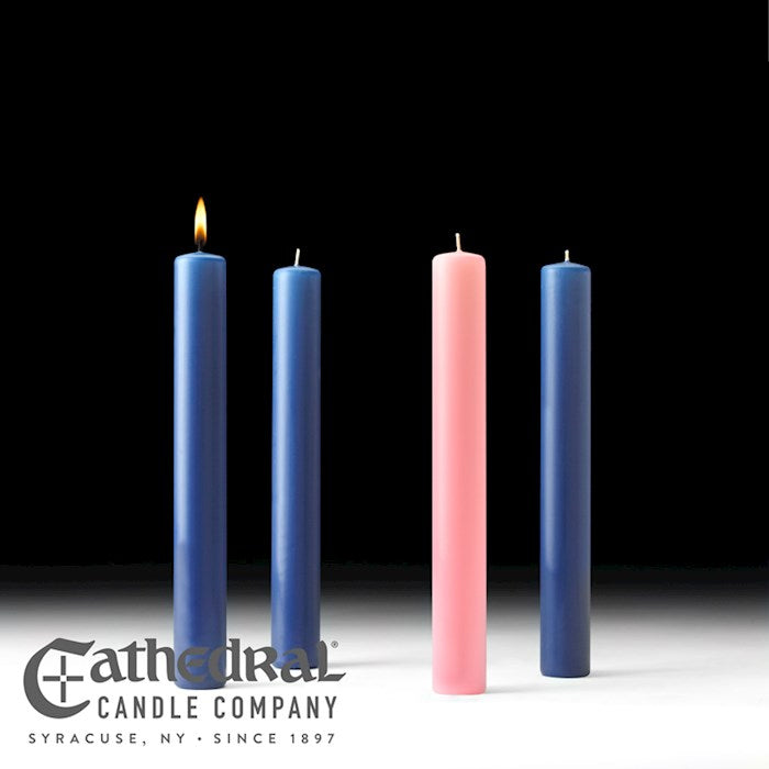 Advent Candle-3 Sarum/1 Rose (1 1/2" x 12")-51% Beeswax, one of the items in the Sarum Blue Advent Church Candles with Brass Followers. A photograph of the assembled set is pending.