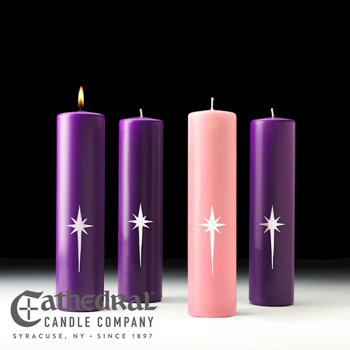 Advent Candle-Star Of The Magi-3 Purple/1 Rose (1 1/2" x 16")-Stearine/SHE