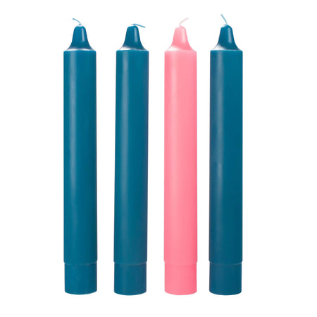 Emkay 17" x 1-1/2" 51% Beeswax Advent Church Candle Set - 3 Blue 1 Rose, one of the items in the Emkay 17-Inch Advent Church Candles, Three Blue and One Rose, with Brass Followers. A photograph of the assembled set is pending.