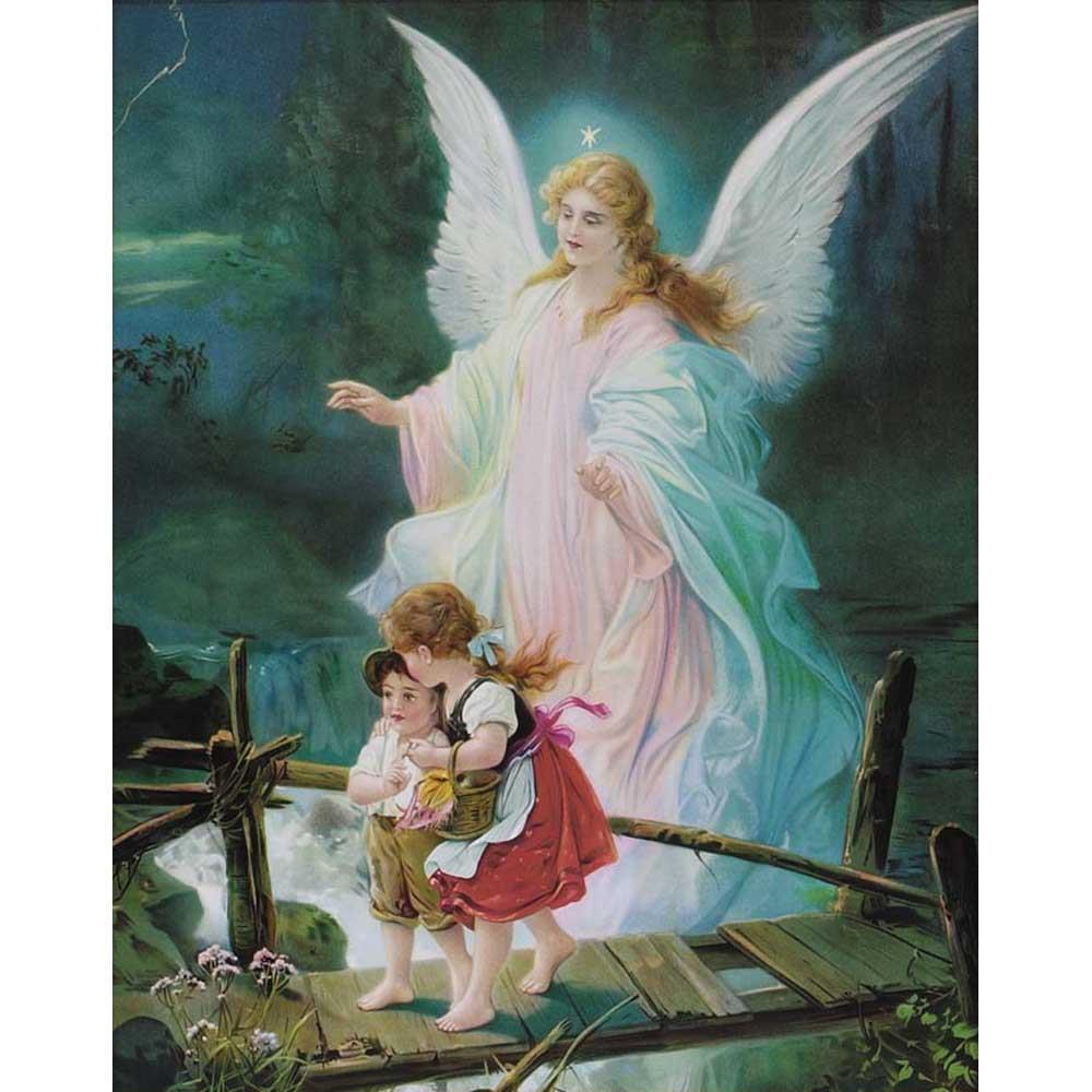 Guardian Angel Watching Over Children Bright Blue 12 x 16 Wood Wall Sign Plaque by Dicksons