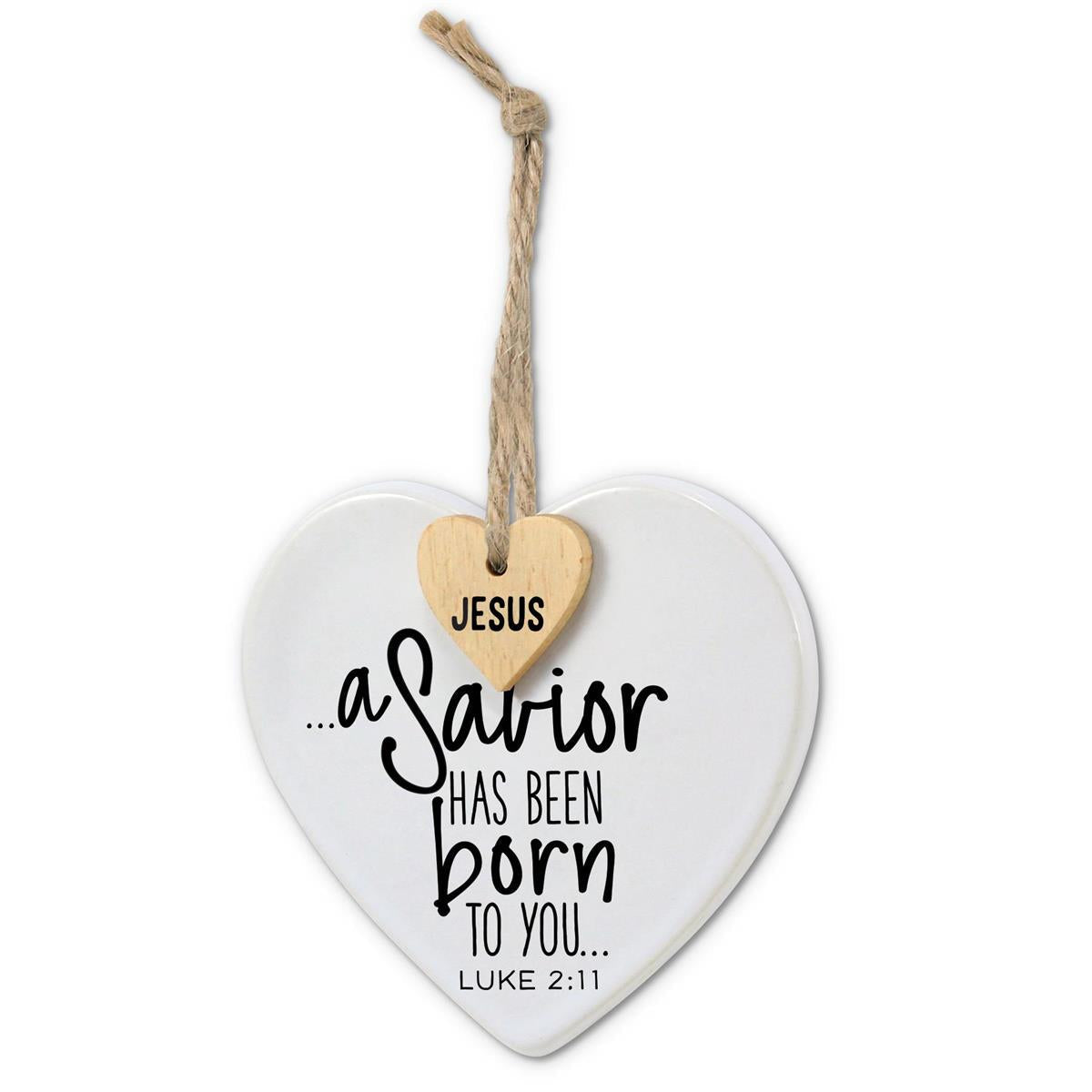 Ornament Heart Tag Savior Twine Hanger, one of the items in the Heart Tag Ornaments: Savior and Immanuel. A photograph of the assembled set is pending.