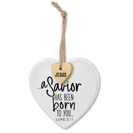 Ornament Heart Tag Savior Twine Hanger, one of the items in the Heart Tag Ornaments: Savior and Immanuel. A photograph of the assembled set is pending.