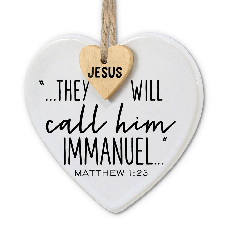 Ornament Heart Tag Immanuel Twine Hanger by Dicksons, product view 2