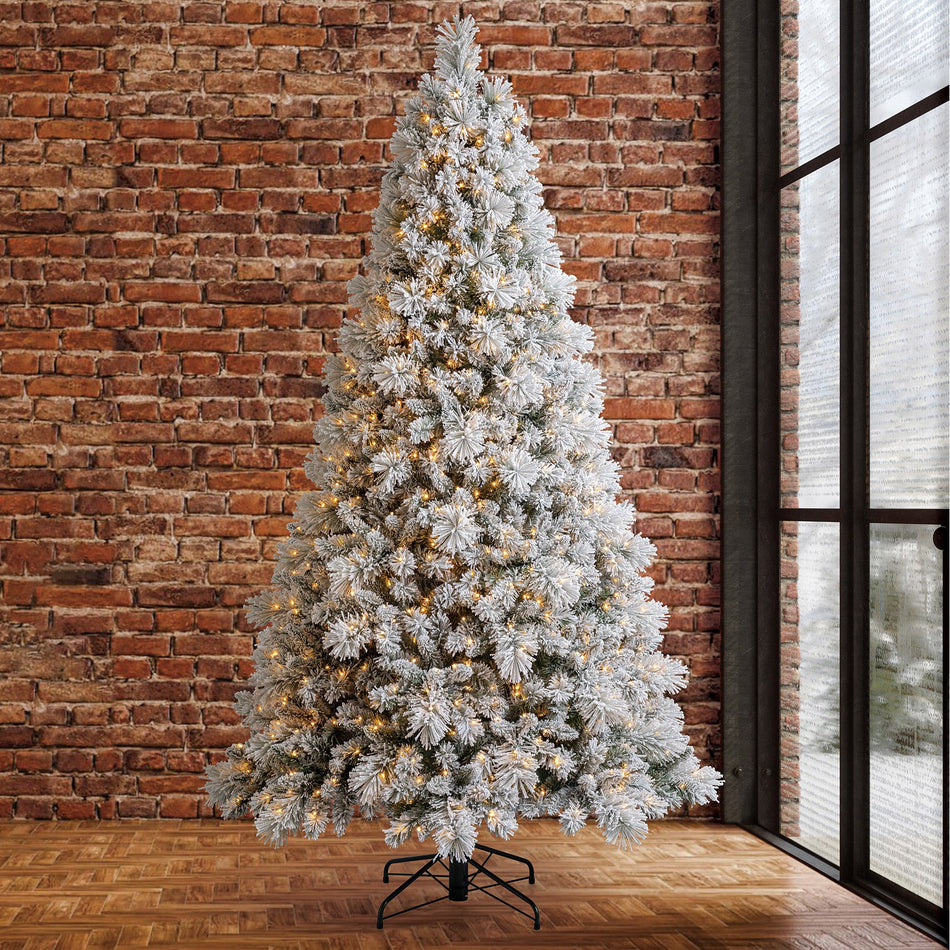 7.5' Pre-Lit Flocked Micro LED with Twinkle Christmas Tree