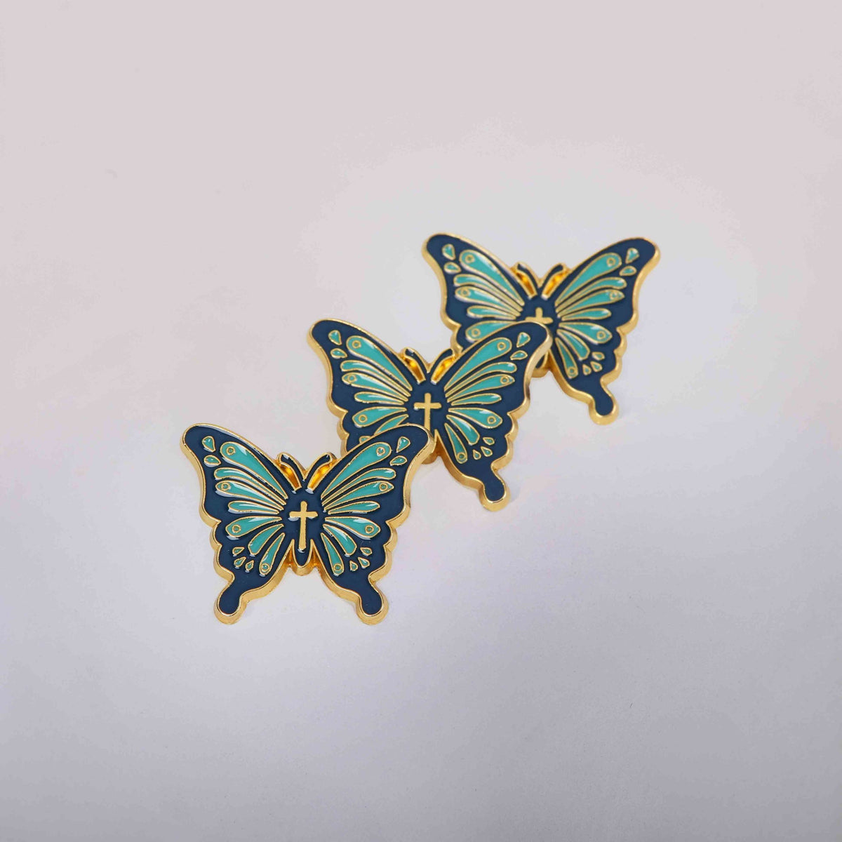 PIN ENAMEL BUTTERFLY CROSS PK3