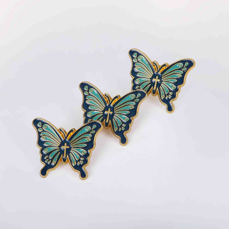 PIN ENAMEL BUTTERFLY CROSS PK3